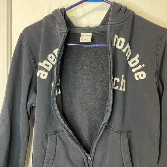 Abercrombie & Fitch Kids Vintage Y2K Logo Navy Zip-Up Hoodie Jacket Size XL - Picture 5 of 8
